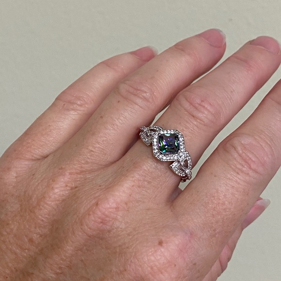 925 Sterling Silver Mystic Rainbow Diamond Ring - Picture 11 of 13